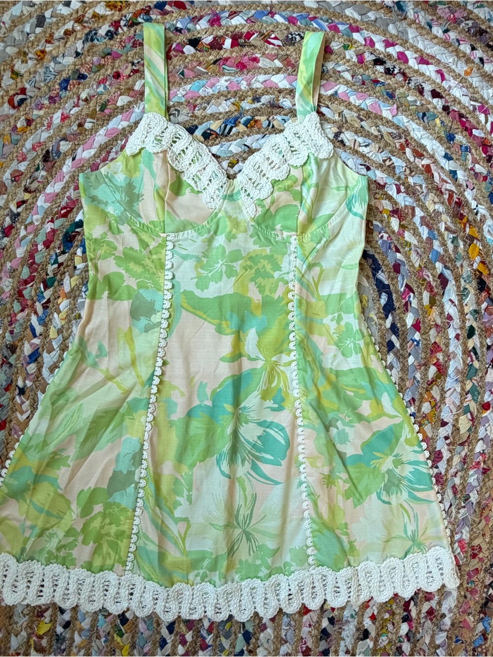 Vibrant Green Floral Linen Boutique Dress